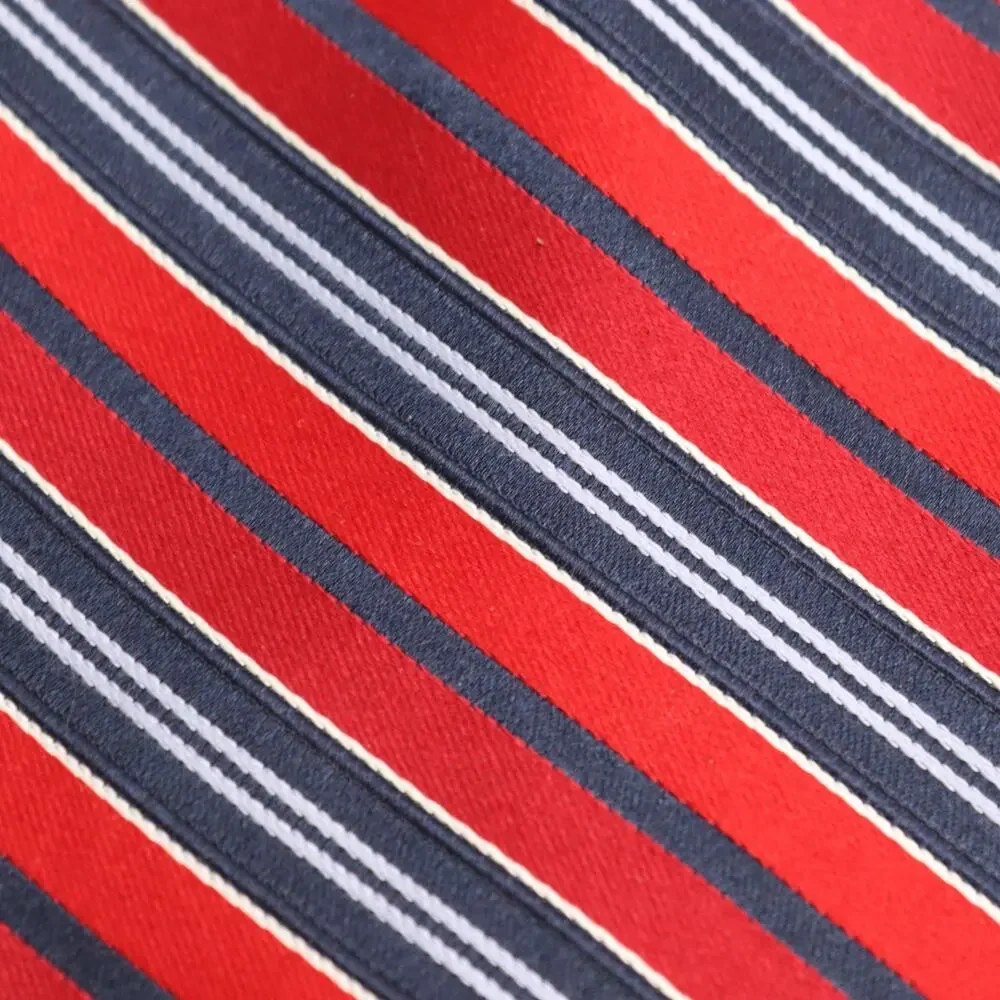 Classic Power Tie Mens 58 in Silk Red White Blue Diagonal Pin Stripe Wide